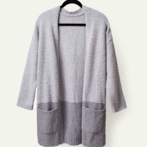 Thread & Supply Two-Tone Open Front Cardigan in Light Gray and Dark Gray